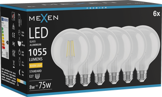 Mexen Vintis 6x LED Filament Bulb E27, G95, 8W, Warm - 2700K, 1055 lm, clear - L157-E27-0827-00x06