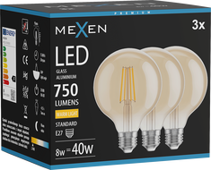 Mexen Vintis 3x LED Filament Bulb E27, G95, 8W, Warm - 2700K, 750 lm, amber - L157-E27-0827-50x03