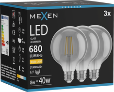 Mexen Vintis 3x LED Filament Bulb E27, G95, 8W, Warm - 2700K, 680 lm, smoke - L157-E27-0827-70x03