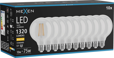 Mexen Vintis 10x LED Filament Bulb E27, G95, 10W, Warm - 2700K, 1320 lm, clear - L157-E27-1027-00x10