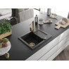 Mexen Enzo granite sink with 1 compartment, drainer, and kitchen faucet Rita, black - 6506-77-670300-50