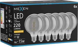 Mexen Vintis 6x Filament Spiral LED Bulb E27, G95, 4W, Warm - 2200K, 220 lm, smoke - L167-E27-0422-70x06