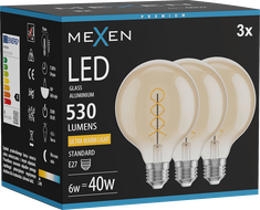 Mexen Vintis 3x LED Filament Spiral Bulb E27, G95, 6W, Warm - 2200K, 530 lm, amber - L167-E27-0622-50x03