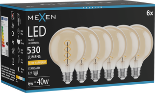 Mexen Vintis 6x LED Filament Bulb Spiral E27, G95, 6W, Warm - 2200K, 530 lm, amber - L167-E27-0622-50x06