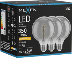 Mexen Vintis 3x Filament Spiral LED Bulb E27, G95, 6W, Warm - 2200K, 350 lm, Smoke - L167-E27-0622-70x03