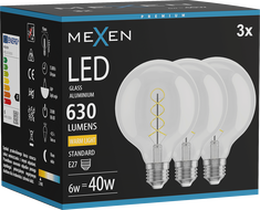 Mexen Vintis 3x LED Filament Bulb Spiral E27, G95, 6W, Warm - 2700K, 630 lm, Clear - L167-E27-0627-00x03