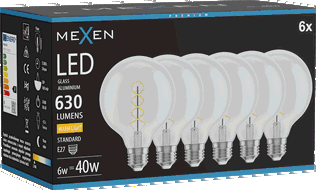 Mexen Vintis 6x LED filament spiral bulb E27, G95, 6W, Warm - 2700K, 630 lm, clear - L167-E27-0627-00x06