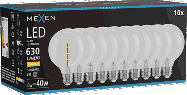 Mexen Vintis 10x LED Filament Spiral Bulb E27, G95, 6W, Warm - 2700K, 630 lm, clear - L167-E27-0627-00x10