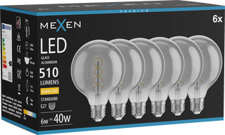 Mexen Vintis 6x LED Filament Spiral Bulb E27, G95, 6W, Warm - 2700K, 510 lm, smoke - L167-E27-0627-70x06