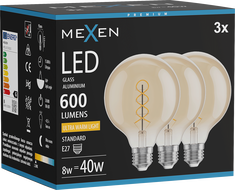 Mexen Vintis 3x LED Filament Bulb Spiral E27, G95, 8W, Warm - 2200K, 600 lm, Amber - L167-E27-0822-50x03