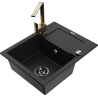 Mexen Enzo 1-bowl granite sink with drainer and kitchen faucet Rita, black - 6506-77-670300-50-B
