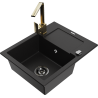 Mexen Enzo 1-compartment granite sink with a drip tray and kitchen mixer tap Rita, Black - 6506-77-670300-50-B