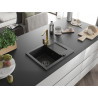 Mexen Enzo 1-bowl granite sink with drainer and kitchen faucet Rita, black - 6506-77-670300-50-B