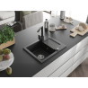 Mexen Enzo 1-bowl granite sink with drainer and Rita kitchen faucet, black - 6506-77-670300-70