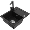 Mexen Enzo 1-bowl granite sink with drainer and kitchen faucet Rita, black - 6506-77-670300-70