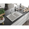 Mexen Gaspar granite sink 1.5-bowl with drainer and kitchen faucet Rita, white - 6507-20-670300-00