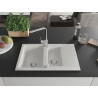Mexen Gaspar granite sink 1.5-bowl with drainer and kitchen faucet Rita, white - 6507-20-670300-00