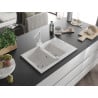 Mexen Gaspar granite sink 1.5-bowl with drainer and Rita kitchen tap, white - 6507-20-670300-20