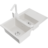 Mexen Gaspar granite sink 1.5-bowl with drainer and kitchen faucet Rita, white - 6507-20-670300-20