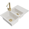 Mexen Gaspar granite sink 1.5-bowl with drainer and kitchen faucet Rita, white - 6507-20-670300-50