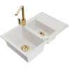 Mexen Gaspar granite sink 1.5-bowl with drainer and Rita kitchen faucet, white - 6507-20-670300-50