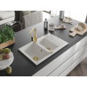 Mexen Gaspar granite sink 1.5-bowl with drainer and Rita kitchen faucet, white - 6507-20-670300-50