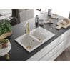 Mexen Gaspar granite sink 1.5-bowl with drainer and Rita kitchen tap, white - 6507-20-670300-50