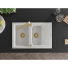 Mexen Gaspar granite sink 1.5-bowl with drainer and Rita kitchen faucet, white - 6507-20-670300-50
