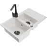 Mexen Gaspar granite sink 1.5-bowl with drainer and Rita kitchen faucet, white - 6507-20-670300-70