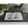 Mexen Gaspar granite sink 1.5-bowl with drainer and kitchen faucet Rita, white - 6507-20-670300-70