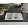 Mexen Gaspar granite sink 1.5-bowl with drainer and kitchen mixer tap Rita, white - 6507-20-670300-70
