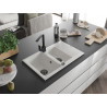 Mexen Gaspar granite sink 1.5-bowl with drainer and Rita kitchen faucet, white - 6507-20-670300-70