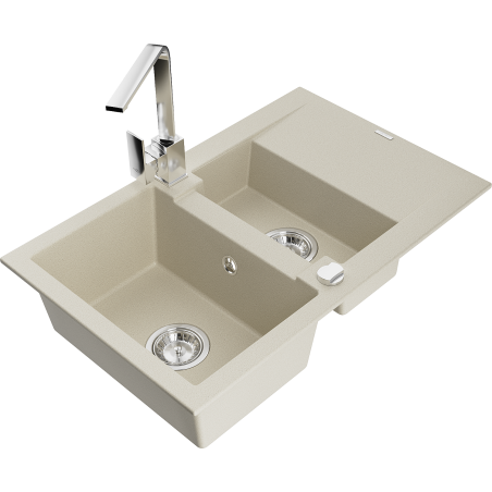 Mexen Gaspar Granit Sink 1.5-Bowl with Drainer and Kitchen Tap Rita, Beige - 6507-69-670300-00
