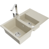 Mexen Gaspar 1.5-bowl granite sink with drainer and Rita kitchen faucet, beige - 6507-69-670300-00