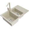 Mexen Gaspar 1.5-compartment granite sink with a drip tray and kitchen mixer tap Rita, Beige - 6507-69-670300-69