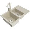 Mexen Gaspar granite sink 1.5-bowl with drainer and Rita kitchen faucet, beige - 6507-69-670300-69