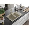 Mexen Gaspar granite sink 1.5-bowl with drainer and Rita kitchen tap, beige - 6507-69-670300-69