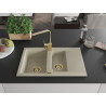 Mexen Gaspar granite kitchen sink 1.5-bowl with drainer and Rita kitchen faucet, beige - 6507-69-670300-50
