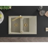 Mexen Gaspar 1.5-bowl granite sink with drainer and Rita kitchen faucet, beige - 6507-69-670300-50