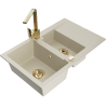 Mexen Gaspar granite kitchen sink 1.5-bowl with drainer and Rita kitchen faucet, beige - 6507-69-670300-50