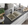 Mexen Gaspar 1.5-bowl granite sink with drainer and Rita kitchen faucet, beige - 6507-69-670300-70