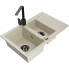 Mexen Gaspar 1.5-compartment granite sink with a drip tray and kitchen mixer tap Rita, Beige - 6507-69-670300-70