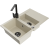 Mexen Gaspar granite sink 1.5-bowl with drainer and Rita kitchen tap, beige - 6507-69-670300-70