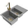 Mexen Gaspar 1.5-compartment granite sink with a drip tray and kitchen mixer tap Rita, Grey - 6507-71-670300-50