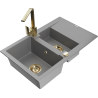 Mexen Gaspar granite sink 1.5-bowl with drainer and Rita kitchen tap, grey - 6507-71-670300-50