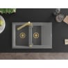 Mexen Gaspar granite sink 1.5-bowl with drainer and Rita kitchen tap, grey - 6507-71-670300-50