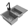 Mexen Gaspar 1.5-bowl granite sink with drainer and Rita kitchen faucet, gray - 6507-71-670300-70