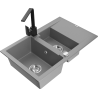 Mexen Gaspar 1.5-compartment granite sink with a drip tray and kitchen mixer tap Rita, Grey - 6507-71-670300-70