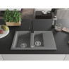 Mexen Gaspar granite kitchen sink 1.5-bowl with drainer and Rita kitchen faucet, gray - 6507-71-670300-70