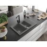 Mexen Gaspar 1.5-bowl granite sink with drainer and Rita kitchen faucet, gray - 6507-71-670300-70